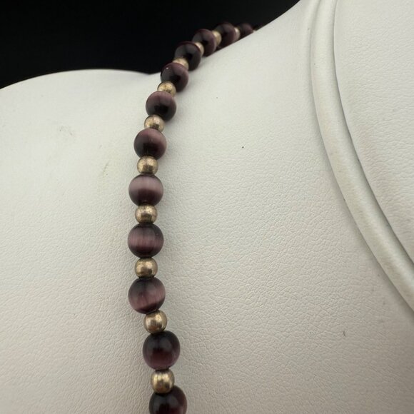 Vintage‎ Sterling Silver & Purple Beaded Necklace With Adjustable Clasp Chain - Picture 2 of 8